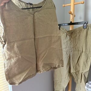 Olive Green Linen Top and Pants Set